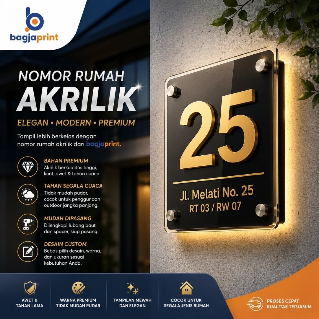 Jasa cetak Nomor Rumah Akrilik berkualitas di Kabupaten Bogor, Jawa Barat - Bagja Print