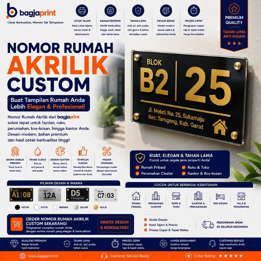 Jasa cetak Nomor Rumah Akrilik berkualitas - Bagja Print