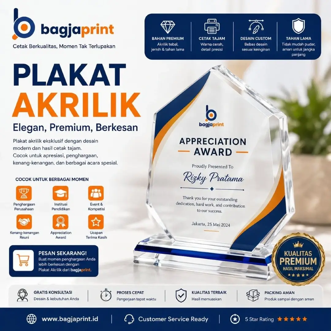 Jasa cetak Plakat Akrilik Custom berkualitas - Bagja Print