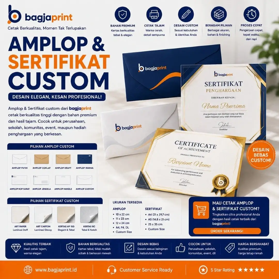 Jasa cetak Amplop & Sertifikat berkualitas - Bagja Print