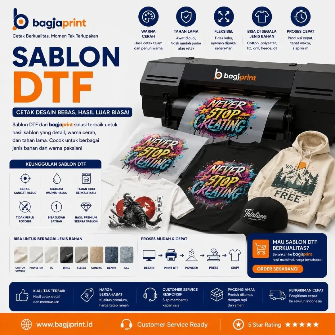 Jasa cetak Sablon DTF berkualitas - Bagja Print