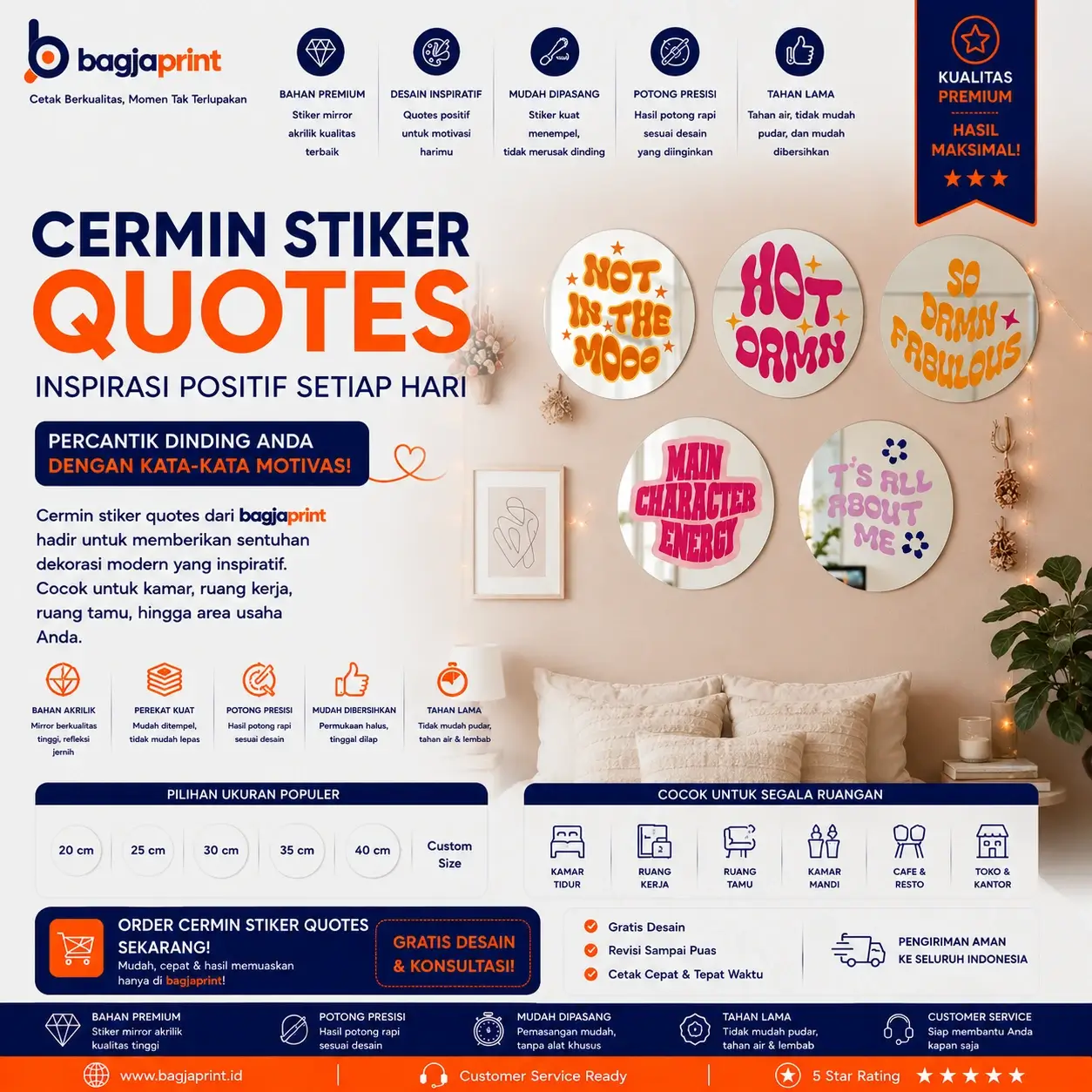 Jasa cetak Cermin Estetik Stiker Quotes berkualitas - Bagja Print